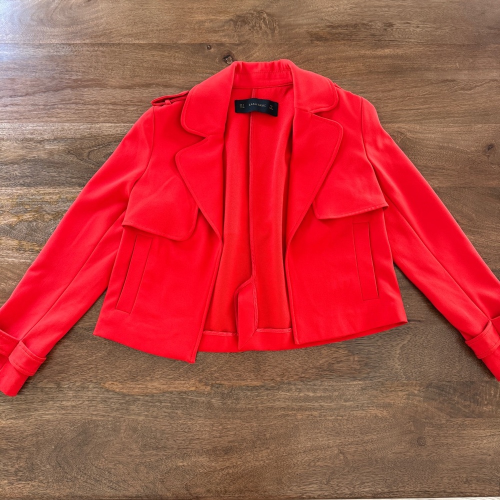 Zara Basic Red Mini Jacket Blazer - image 1